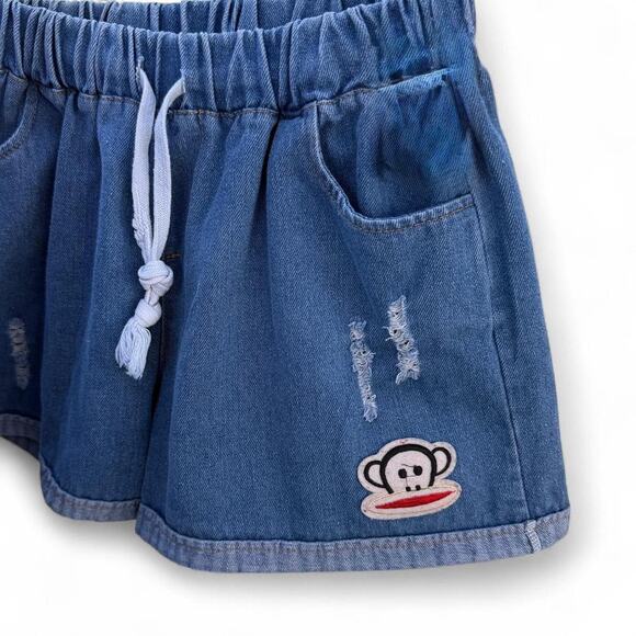 Paul Frank Y2K Denim Drawstring Shorts Julius Monkey Patch Medium - Picture 1 of 8